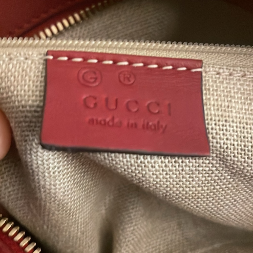Gucci Red Satchel With Embossed Pattern And Gold … - image 8